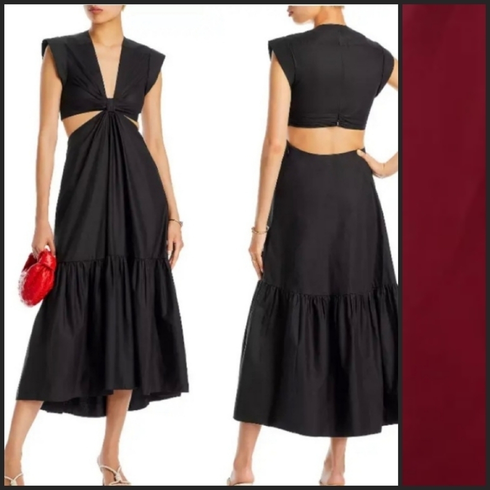 NEW! JASON WU Burgandy Cut Out Midi Dress Large.